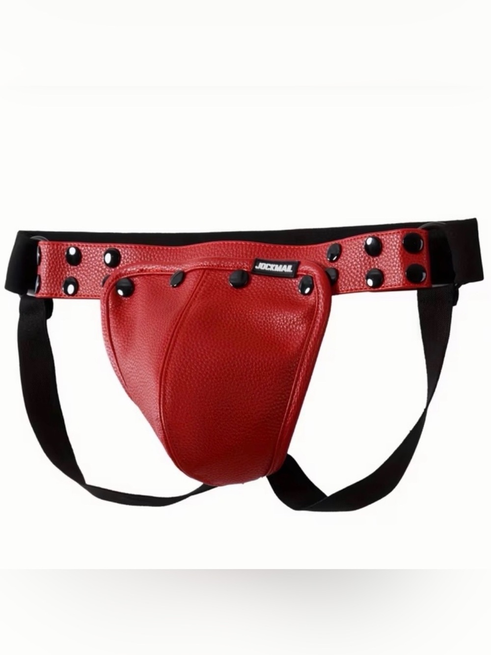 NWT Jockmail Faux Leather Adjustable Jockstrap Red & Black Remove Pouch